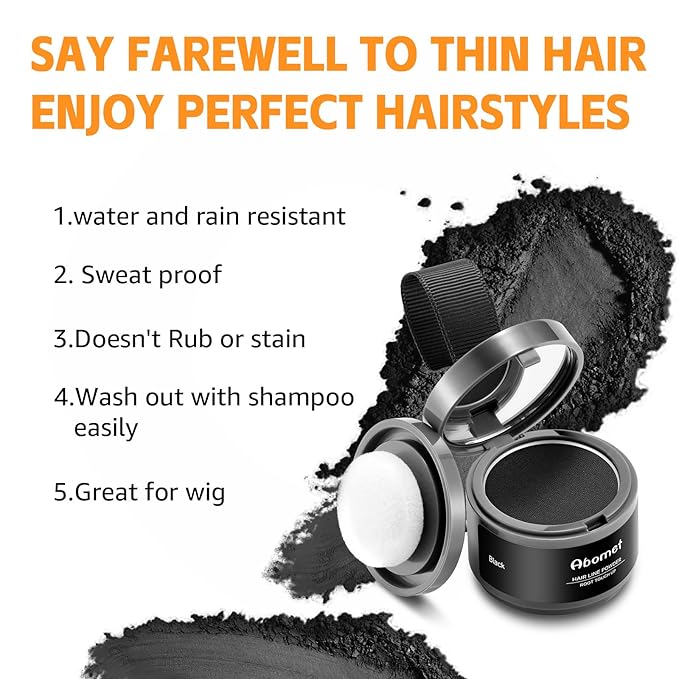 Root Touch Up Instantly Gray Coverage Hairline Powder, Conceal Hair Loss and Thinning For Women Men, Hair Fibers (Black)