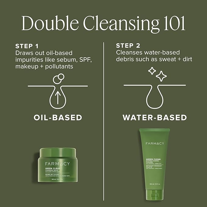 Farmacy Deep Double Cleanse Skincare Gift Set - Green Clean Makeup Remover Cleansing Balm & Whipped Foaming Face Wash for Oily Skin - Melts Away Makeup & Helps Promote Healthy Skin (2 Count)