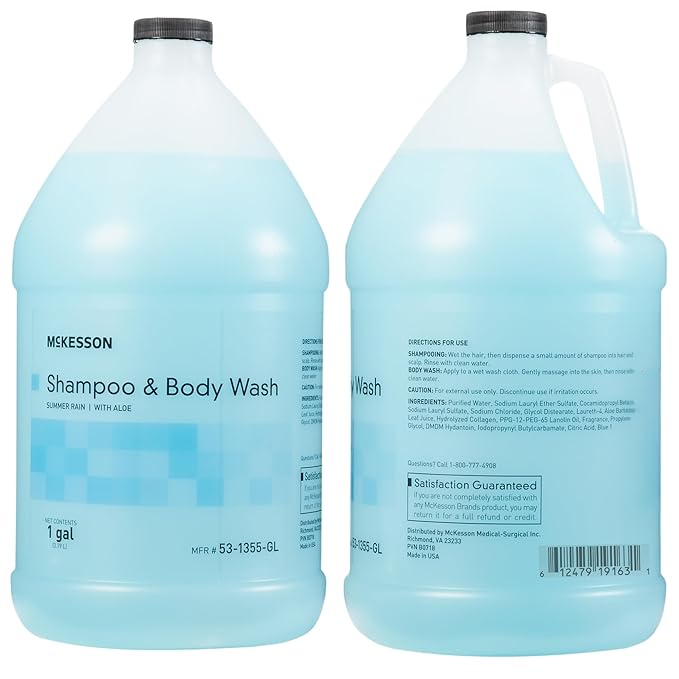 McKesson Body Wash and Shampoo - 1  Gallon Bulk Refill Full Body Wash with Aloe, Summer Rain Scent - Sensitive Skin & Hair 2‑in‑1