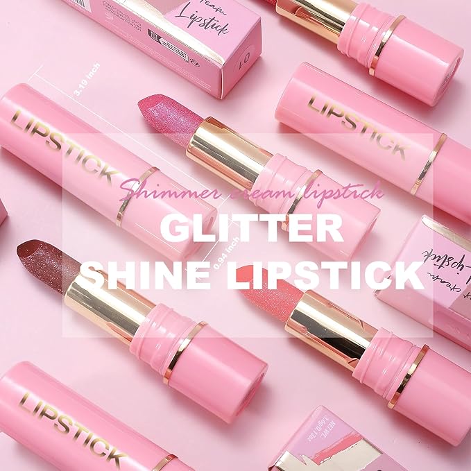 Metallic Lipstick Glitter Lip Stick Long Lasting Waterproof Shine Lip Crayon without Drying or Fading Sparkling High Pigmented Lip Stain Transfer-proof Wear Full Coverage Makeup for Women, 5