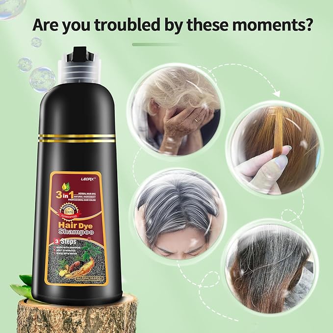 2 Pack Hair Dye shampoo, Leorx Chestnut Brown 3 In 1 Color Shampoo Instant Herbal Coloring Shampoo Refresh Hair For Women&Men - Tintes Para El Cabello Profesional