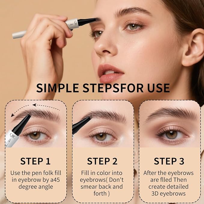 Microblading Eyebrow Pencils for Women - Microblading Brow Pen with 4-Fork-Tip, Eyebrow Pen Smudge- Proof Waterproof Eyebrow Pencil Create Natural Hair-Like Brow, Last All-Day, Light Brown