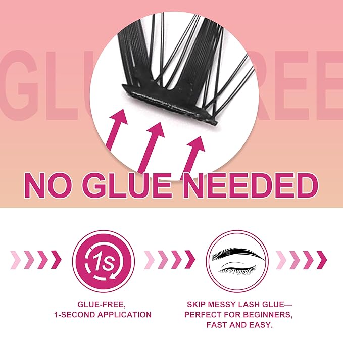 JoMay Self Adhesive Eyelashes, Press On No Glue Needed, Pre-Glued Clusters, Natural Look with Thin Band, Reusable for Beginners, Pre-Separated L/R 10 Pairs - Flutter Lite Lash Clusters