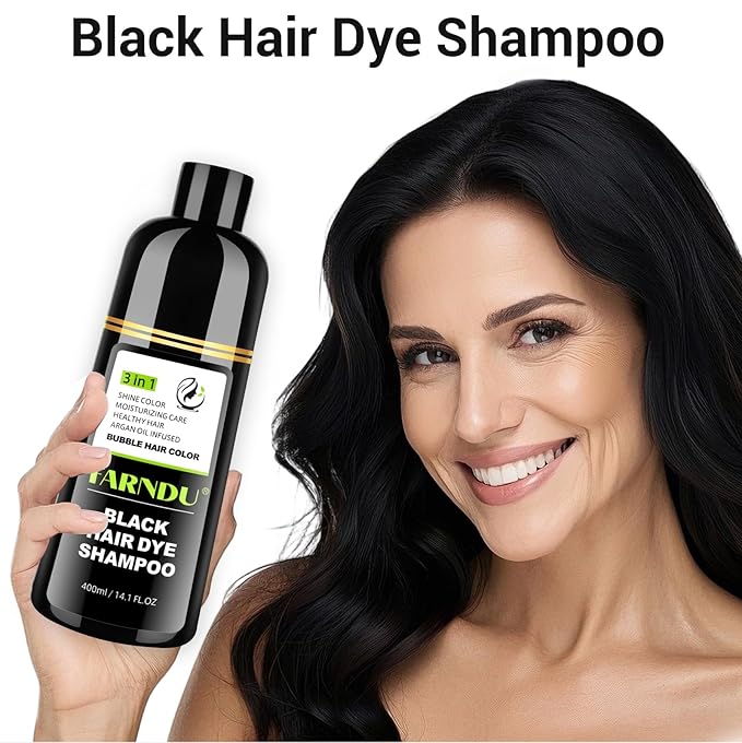 Black Hair Dye Shampoo for Women & Men, Gray Hair Coverage, 3-in-1 Hair Color Shampoo