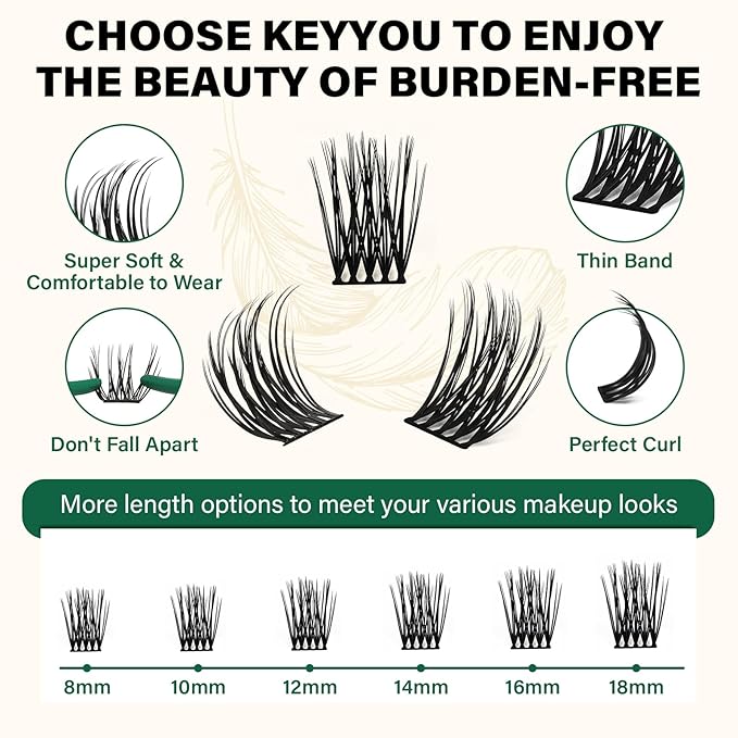 Lash Clusters 144pcs Individual Lashes D Curl 12mm Eyelash Clusters KEYYOU Air Touch Cluster Lashes Super Lightweight Soft Wispy Comfortable Easy DIY at Home(Air03-D-12mm)