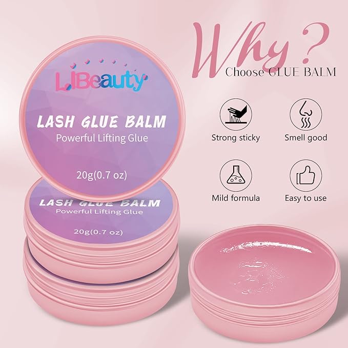 Libeauty Lash Glue Balm Lash Lift Adhesive 0.71Oz/20G Strong Sticky Fruit Flavor Eyelash & Eyebrow Perm Glue Balm for Long Lasting Individual Brow Lamination Gel