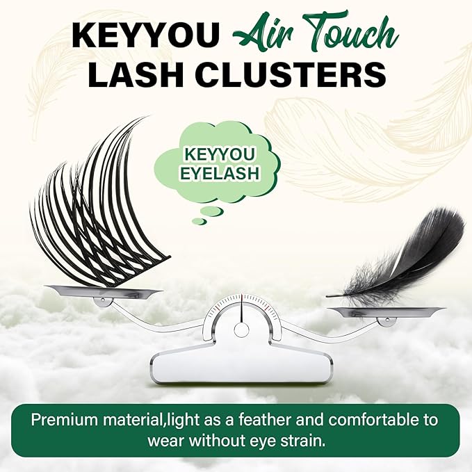 Lash Clusters 144pcs Individual Lashes D Curl 12mm Eyelash Clusters KEYYOU Air Touch Cluster Lashes Super Lightweight Soft Wispy Comfortable Easy DIY at Home(Air04-D-12mm)