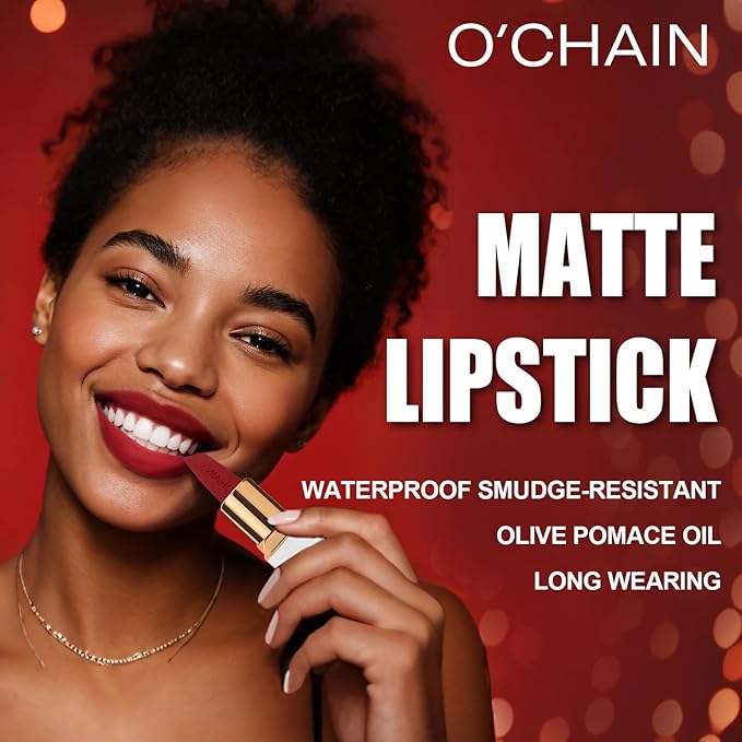 O'CHAIN Red Matte Lipstick, Long Lasting Full Coverage Non-Transfer Lipstick for Women Infused with Jojoba Oil and Vitamin E, Cruelty-Free & Vegan (10 STAYCATION) 0.12 Oz