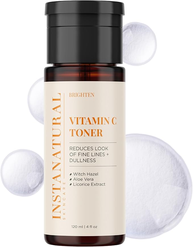 InstaNatural Vitamin C Face Toner, Brightens, Balances pH and Reduces Signs of Aging, Fine Lines and Wrinkles, with Witch Hazel, Lavender and Geranium Oils, 4 Fl Oz