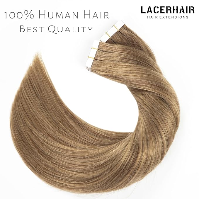 Lacer Tape In Hair Extensions Human Hair - Remy Human Hair Extensions Tape in for Women - 20 Pieces 50 Grams 10 Gold Brown, 22 Inch