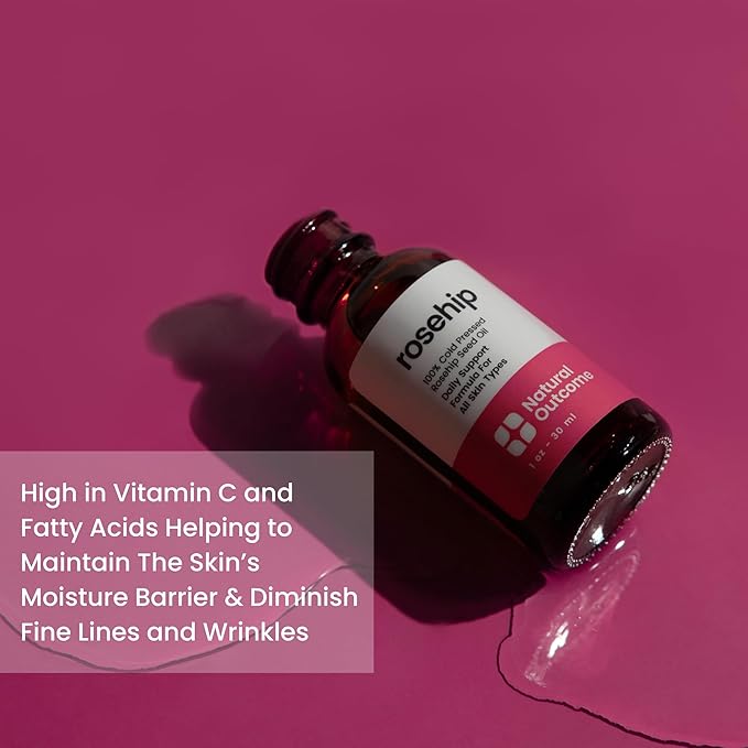 natural outcome Rosehip Oil 100% Pure Cold-Pressed Rosehip Seed Face Oil - Anti-Aging Facial Oil to Plump, Balance & Hydrate 1 oz