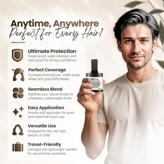 Koloret Root Touch Up Powder– Gray Powder for Women & Men, Instant Root Cover Up for Gray Coverage, Hairline Concealer for Thinning Hair & Bald Spots, Water-Resistant & Smudge-Proof, 10g