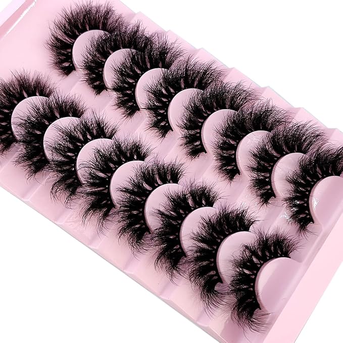 HBZGTLAD Mink Lashes Fluffy False Eyelashes 25mm Dramatic Faux Mink Eyelashes Natural Look Cat Eye Volume Eye Lashes Multipack (9D-23)