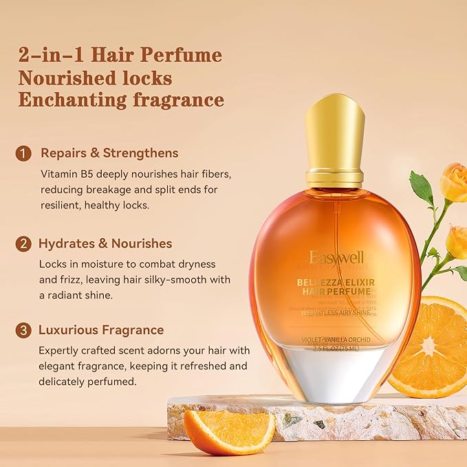 Hair Perfume for Women, Christmas Gift Birthday Gifts for Mom and girls, Leave In Conditioner Spray with Vitamin B5, Hair Care Fragrance, Hair Oil Mist, Violet Vanilla Orchid, 2.5 Fl Oz