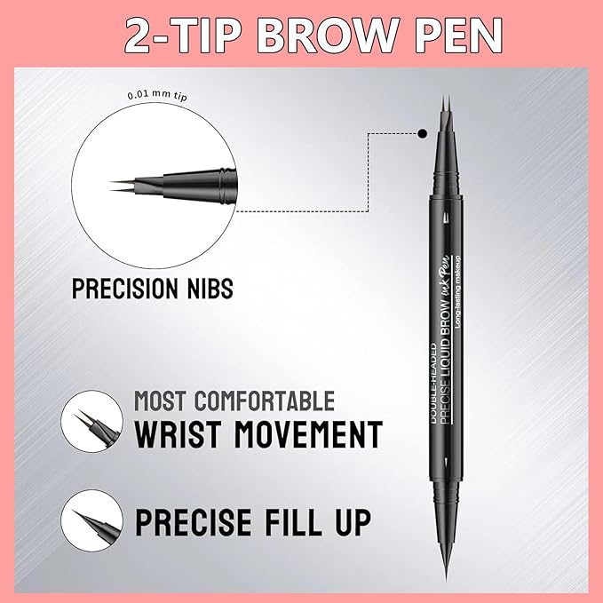 Light Brown Eyebrow Pen Liquid blonde Eyebrow Pencil 2 in 1 Dual-Ended Eye Brow Pencils for Women Waterproof Natural and Precise Brush Tip Create natural hair like eyebrows that last all day # 01