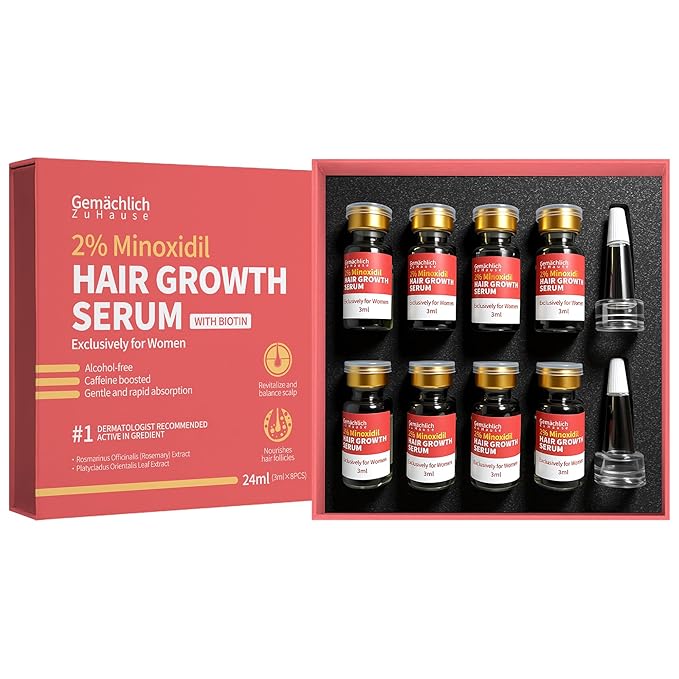 Advanced Minoxidil Hair Growth Serum, 2% Minoxidil Topical Solution for Women, Hair Regrowth Treatment for Thinning & Hair Loss, Thicker Fuller Hair, Non-Greasy with Biotin Rosemary Caffeine Ginseng