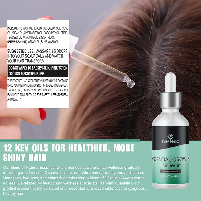 Hair Serum - 1oz, Professional Anti Frizz Smoothing Hair Serum Formula, Plant-Based Repair for Damaged Hair, Lightweight, Softens & Untangles All Hair Types (1 Oz, Peppermint)
