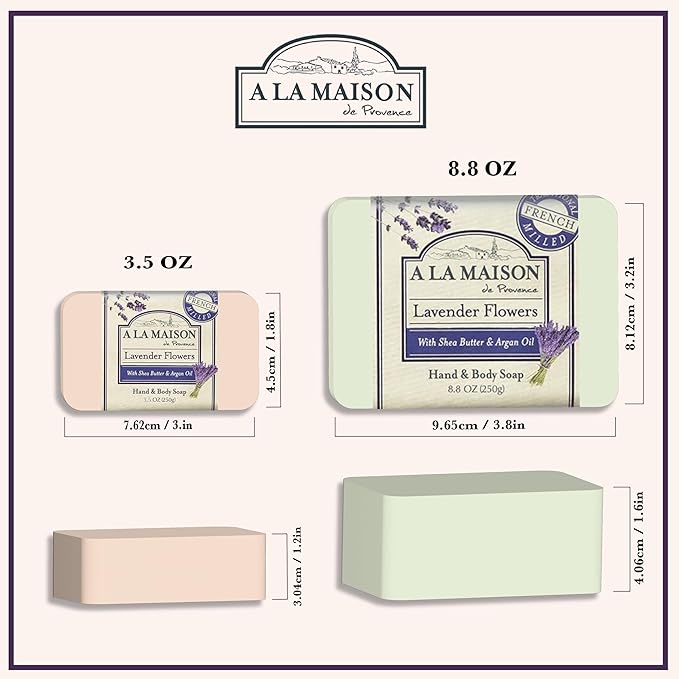 A LA MAISON Lavender Flower Bar Soap - Triple French Milled Natural Moisturizing Hand Soap Bar (3 Bars of Soap, 8.8 oz)