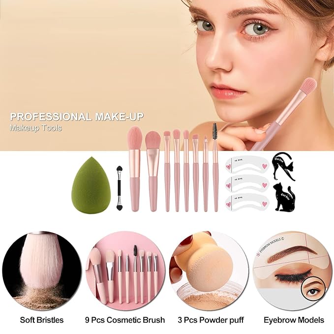MISS ROSE M All In One Makeup Kit, Makeup Kit for Women Full Kit,Multipurpose Women's Cosmetics Set,Beginners and Professionals Alike,Easy to Carry(DLS-Pink)