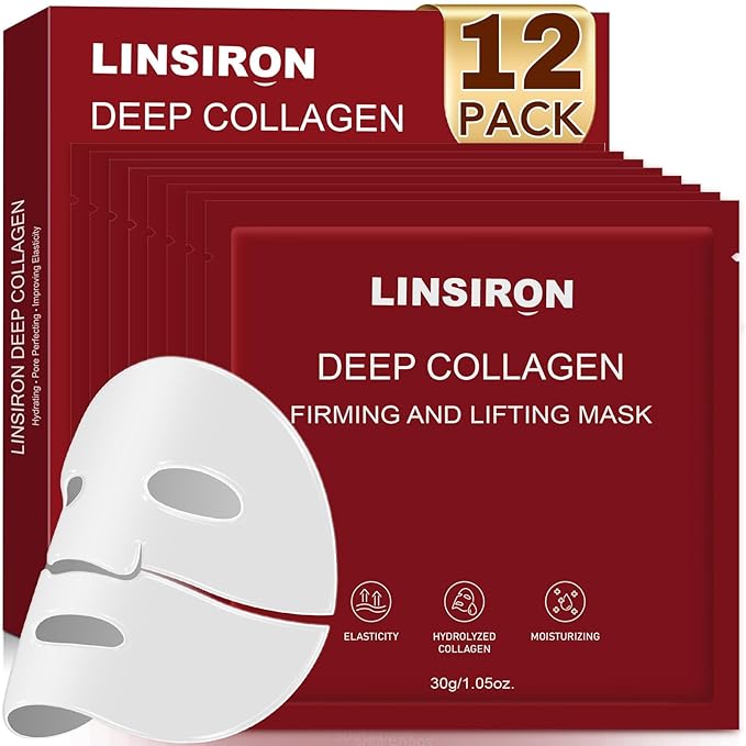 Bio-Collagen Real Deep Masks 12PCS Collagen Face Mask Skin Care Sheet Overnight Skincare Hydrating Smile Line Patches Wrapping Lift Stocking Stuffers Birthday Gifts for Teen Girls