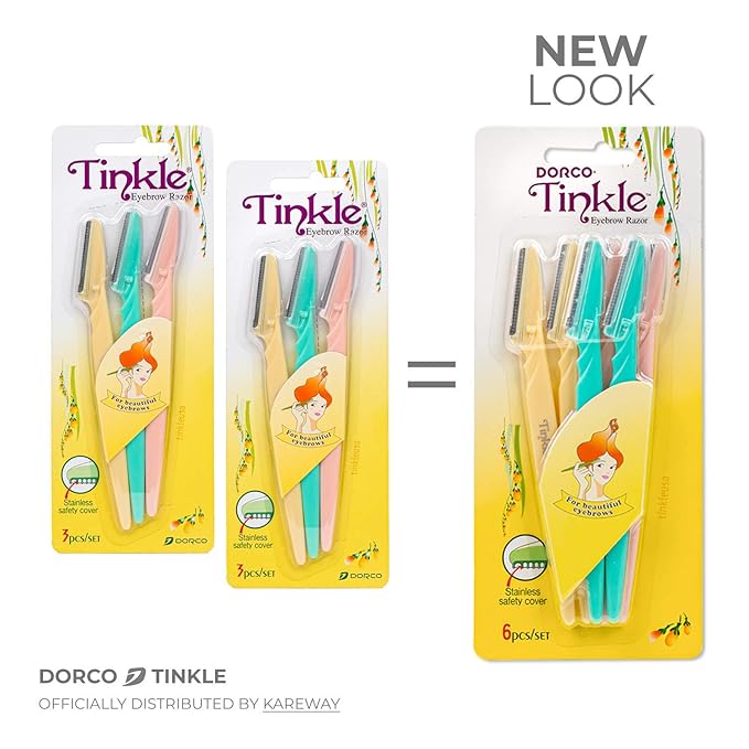 Tinkle Dermaplaning Tool 6ct, Dermaplane Razor for Women, Safe and Easy Peach Fuzz Remover, Eyebrow Trimmer with Protective Cover (2 Packs of 3), Stocking Stuffers