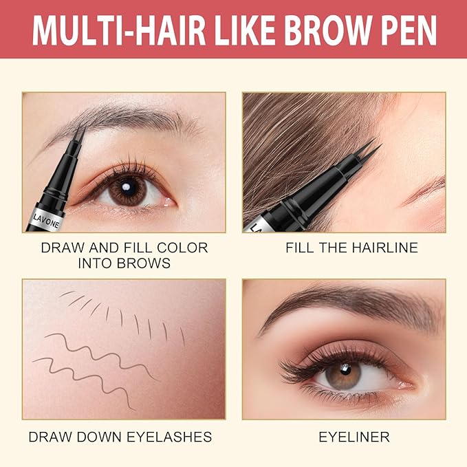LAVONE Hair-Like Eyebrow Pen Makeup kit, Eyebrow Pencils for Women with Waterproof Microblading Eyebrow Pencil, Eyebrow Pomade, Eyeliner and Eyebrow Brush, Create Full, Natural Brows, Soft Brown