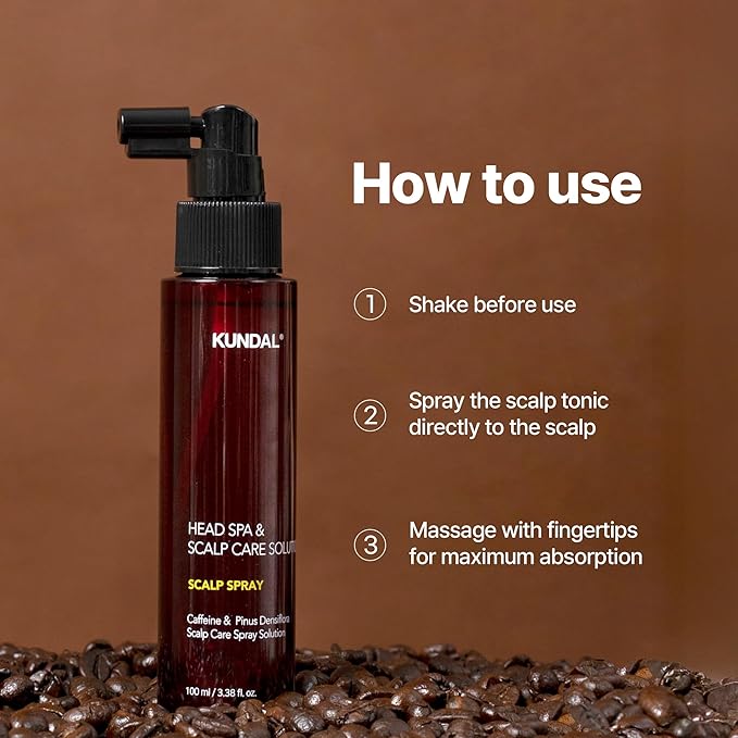 Kundal Caffeine Hair Loss Scalp Tonic - Soothes Scalp, Stimulates Hair Follicles, with Vitamin B3, Tea Tree & Peppermint Oil, Korean Hair care, 3.38 Fl Oz (100ml)