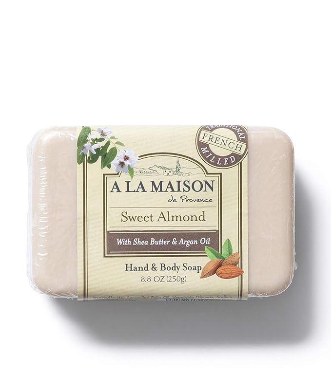 A LA MAISON Triple French Milled Bar Soap, 8.8 Ounces - Natural Moisturizing Hand Soap Bar (3 Bar of Soap, 8.8 Ounces, Sweet Almond)