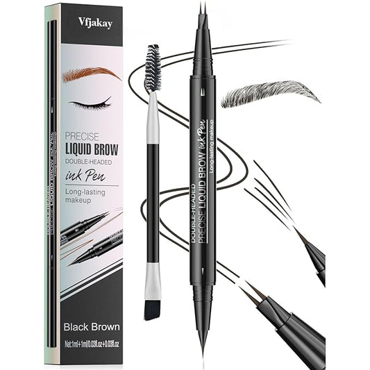 Microblading Eyebrow Pen, Dual-Ended Brow Pencil with 2-Fork-Tip and Precise Brush, Waterproof Longer Lasting Eyebrow Pencil, Microblade Eyebrow Pencil Create Natural Hair-Like Strokes (Black Brown)