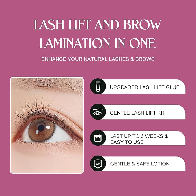 Lash & Brow Lift, Professional Lash Lift Kit Natural Ingredient for Long-Lasting Natural Curl & Self Lash Lifting, Brow Lamination Set for Salon-Quality Results at Home