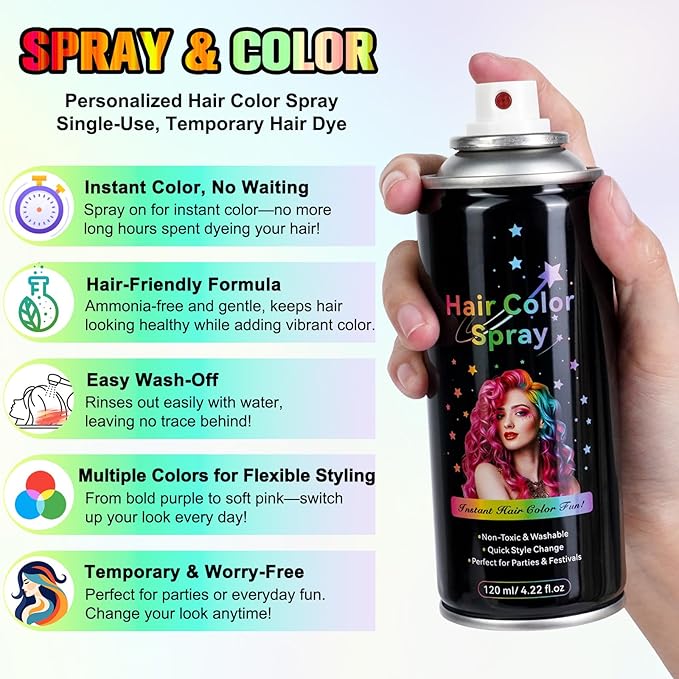 Temporary Hair Spray Color for Kids Women - One-Time Use Green Hair Spray, Vegan and Cruelty-Free Semi-Permanent Hair Color Dye (4.02Oz, Blue)