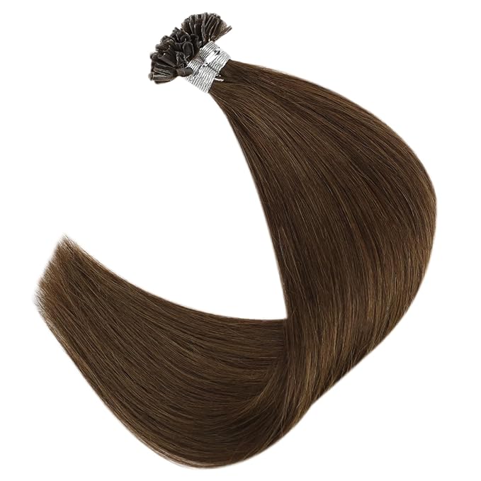 Full Shine U Tip Hair Extensions Real Human Hair 20 Inch Long Straight Hair Medium Brown Keratin Hair Extensions Human Hair 50 Grams Prebonded Extensions Remy Hair add Length