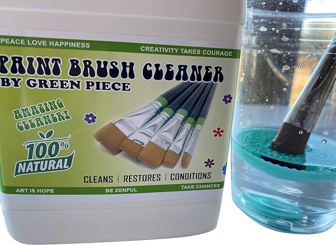 Green Piece® Completely Non-Toxic Paint Brush Cleaner (Made in USA) for Paint Cleanup for Brushes (Combo Pack – Paint Brush Cleaner with Mat)