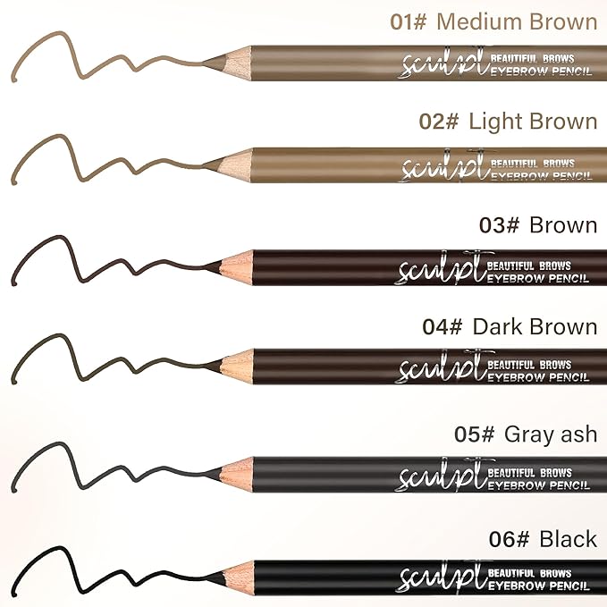 6Pcs Eyebrow pencil wooden，Brow Kit with Brush and Sharpener，Eyebrow Pencils for Women，Fine Tip Eye Brow Eye Liner for Eye Makeup,Shapes, Defines, Fills Brows (Light Brown-02)