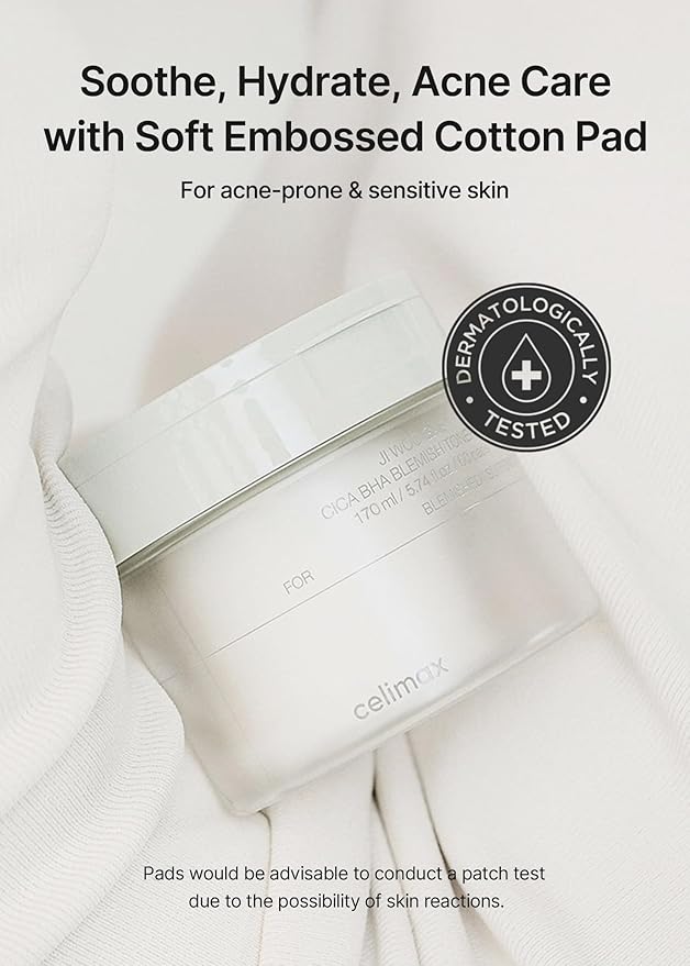celimax Ji.Woo.Gae CICA BHA Blemish Toner Pad | BHA PHA LHA Complex, Centella Asiatica Extract, Hydrating, Moisturizing, Soothing, Reparing, (60 Pads)