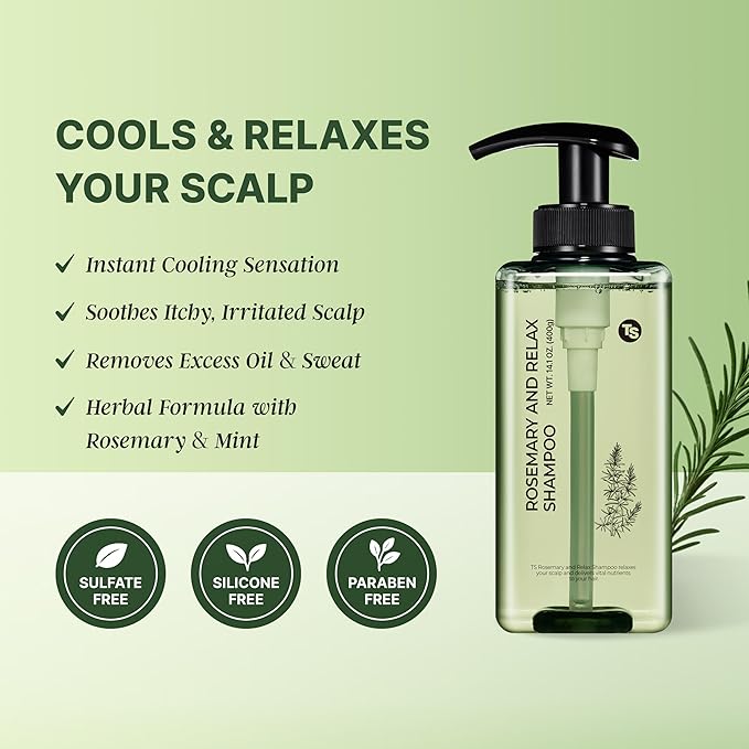 TS Rosemary & Relax Shampoo Hydrating & Calming | Natural Ingredients | Sulfate-Free | Korean Shampoo (14.1 Fl oz)