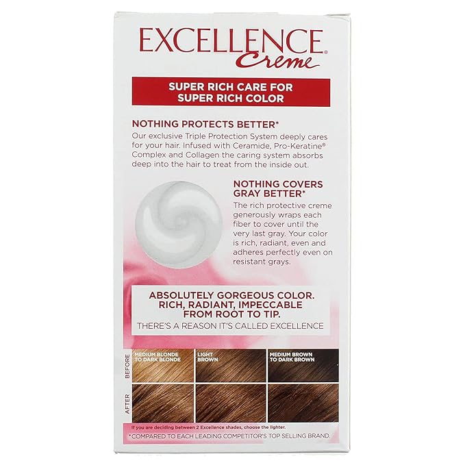 L'Oreal Paris Excellence Creme Triple Protection Hair Color -Light Golden Brown [6G] Pack of 4