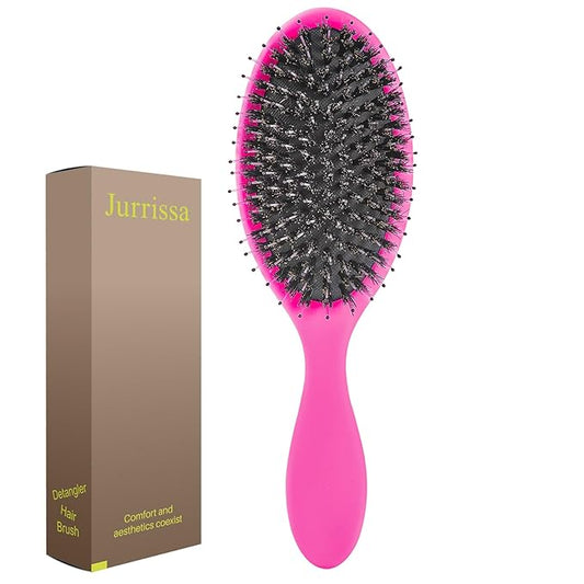 Boar Bristles Hair Brush for Women and Men, Detangling Hair Brush for Smoothing Massage Add Shine, Nylon&Boar Bristles Detangler brush for Hair Healthy (HotPink)