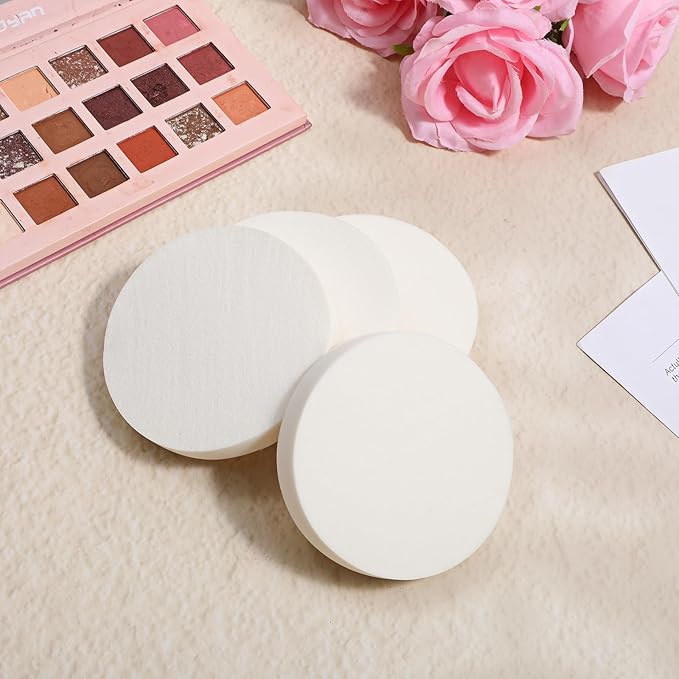 5 PCS Flat Makeup Sponges for Foundation, White Cushion Foundation Puff, Round Beauty Blender Sponge Powder Puff for Professional Makeup