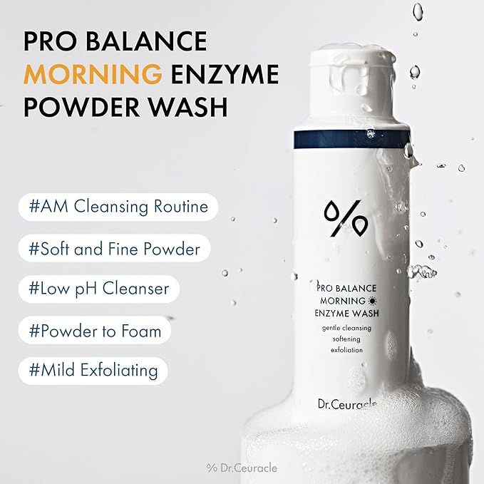Dr.Ceuracle Pro Balance Enzyme Powder Face Wash - Korean Day and Night Natural Enzyme Powder Face Wash for Deep Pore Cleansing, Sebum Removing, pH Skin Balancing Care (Morning Wash)