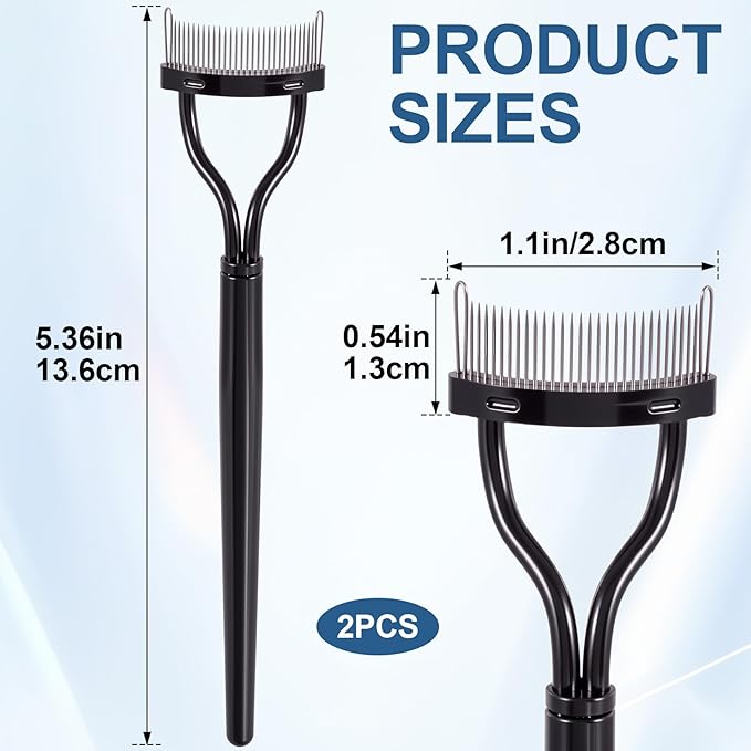 2 Pcs Metal Eyelash Separator Tool, Eyelash Comb Separator, Mascara Applicator, Lash Separator Tool for Defined Lashes, Brows (Black)