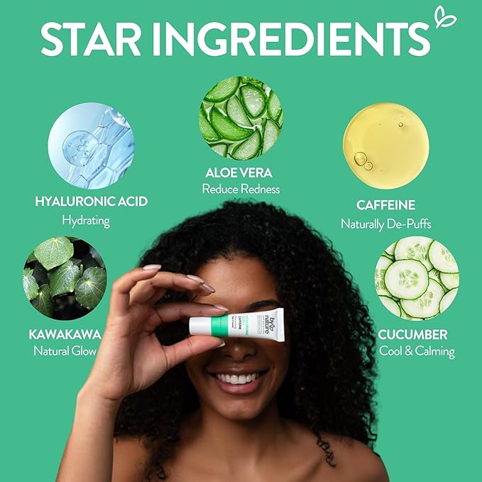 By Nature Botanicals Hyaluronic Acid & Caffeine Under Eye Cream - Firming & Refreshing Eye Cream for Dark Circles - Skincare from New Zealand - .5oz