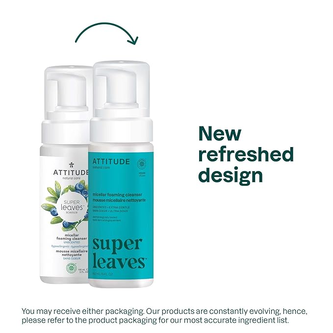 ATTITUDE Micellar Foaming Facial Cleanser, EWG Verified, Dermatologically Tested, Plant and Mineral-Based, Vegan, Unscented, 5 Fl Oz (Pack of 6)