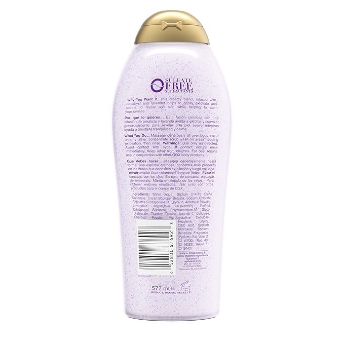 OGX Calming + Amethyst & Lavender Body Scrub & Wash, Gently Exfoliating, 19.5 fl oz