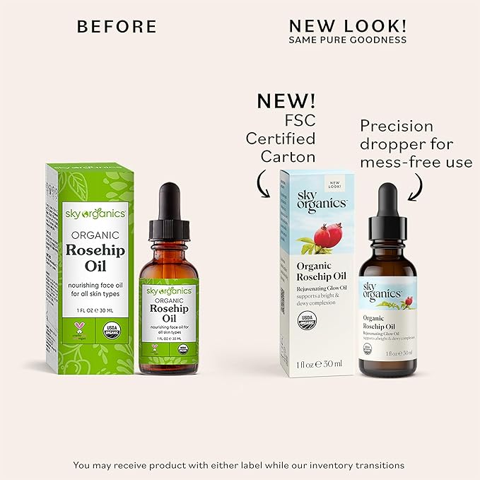 Sky Organics Organic Rosehip Oil (1oz) Cold-Pressed Rosehip Seed Oil, Anti-aging Face Oil, Antioxidant Face Oil, 100% Pure Anti-Aging Rosehip Seed Oil for Radiant Skin, Hair and Acne