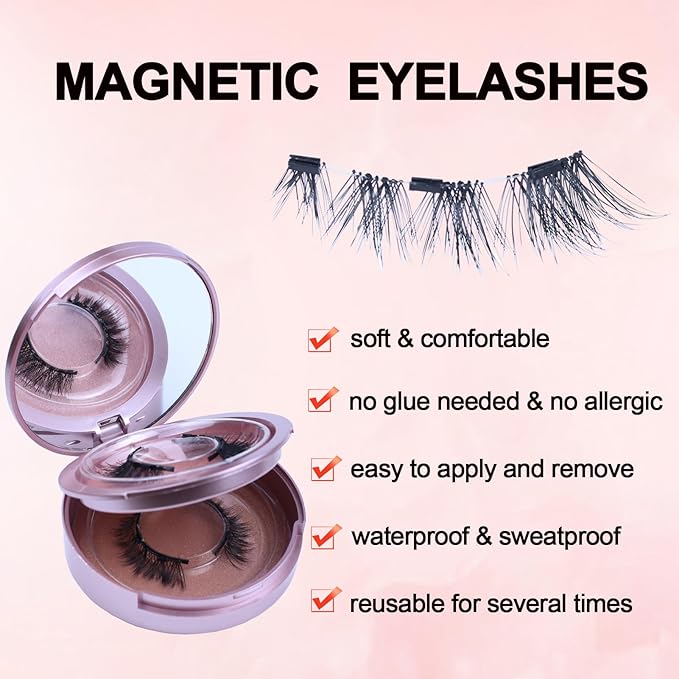 LAUBESS Magnetic Eyelashes with Applicator 2 Pair No Glue Needed Natural Look Magnetic Lashes Easy to Wear and Remove(L02/L04)
