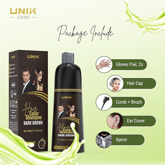 Dark Brown Hair Dye Shampoo 400ml – 3 in 1 Natural Color Shampoo for Gray Hair – Ammonia-Free Hair Dye for Women & Men – Long-Lasting Instant Natural Brown Coverage