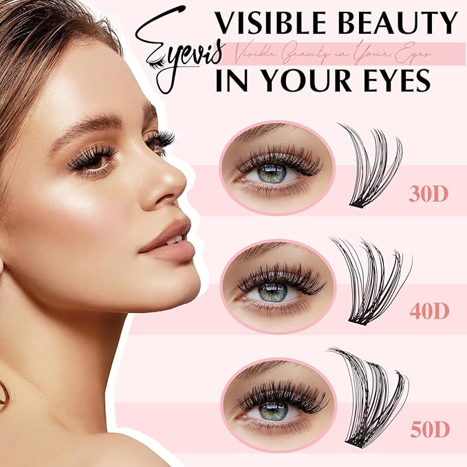 Lash Extension Kit 300PCS Lash Clusters Kit D Curl Eyelash Cluster 8-16mm 30D 40D 50D Individual Lashes Kit with Lash Bond and Seal Lash Tweezers（30D+40D+50D-D Kit, 8-16MIX）