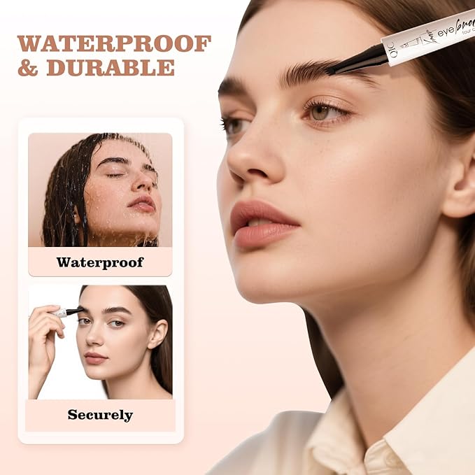 Eyebrow Pen, Waterproof Microblading Eyebrow Pencil, 4 Tip Precise Eye Brow Makeup Pen for Women to Effortlessly Create Hair Like Natural Brows, Non Dry Out and Last All Day (Brown)