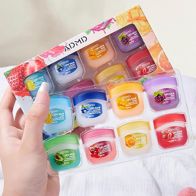 Admd Fruity Lip Balm Set,8Pcs Fruit Flavored Lip Care Set,Mini Colorless Lipsticks,Moisturizing Masks, Long-lasting Nourishing Smooth Soft, Hydrated Lips Overnight (8Pcs)